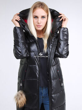 Женская зимняя молодежная куртка удлиненная черног