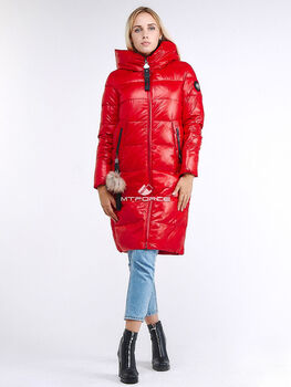 Женская зимняя молодежная куртка удлиненная красно