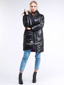 Женская зимняя молодежная куртка с капюшоном черно