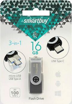 Флэш-диск 16 GB Smart Buy Trio 3-in-1 (USB Type-A+USB Type-C+micro USB)