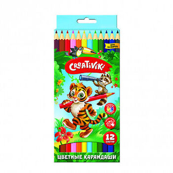 Карандаши цветные Creativiki 12 цветов (заточ., картон. упаковка, пластик) (арт.ЦКП12КР)