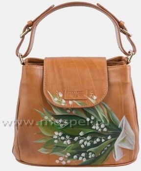 Женская сумочка бежевая c росписью "Ландыши"