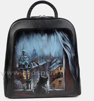 Черный рюкзак с рисунком "Зимний вечер"