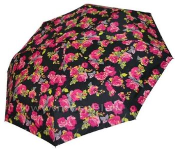 Женский зонт с розами на черном куполе 542F