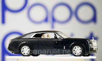 Синий Rolls-Royce Sweptail 08 - открываются двери капот багажник, горят фары 1/24